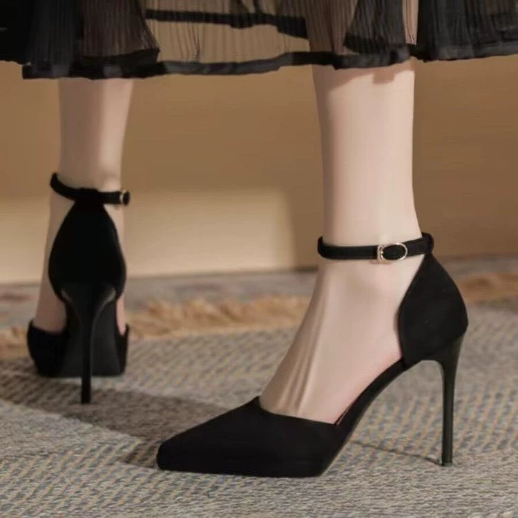 Весенние и осенние каблуки женские 2025 новые дикие каблуки профессиональные остроконечные черные туфли