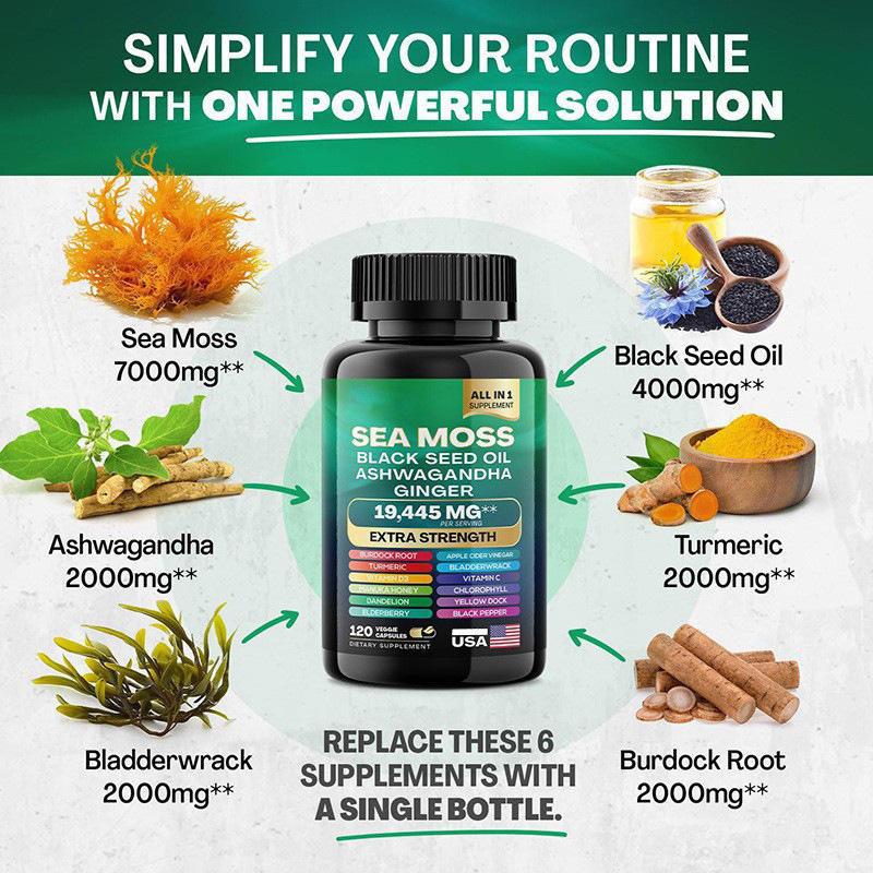 现货跨境喜来芝海藻胶囊sea moss capsule海苔膳食营养补充剂瓶装|undefined