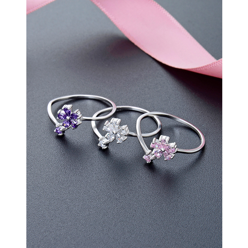 Zircon pétalo anillo femenino 925 Luz de plata de ley de lujo nicho diseño de alto sentido anillo ins flor anillo de dedo índice joyería