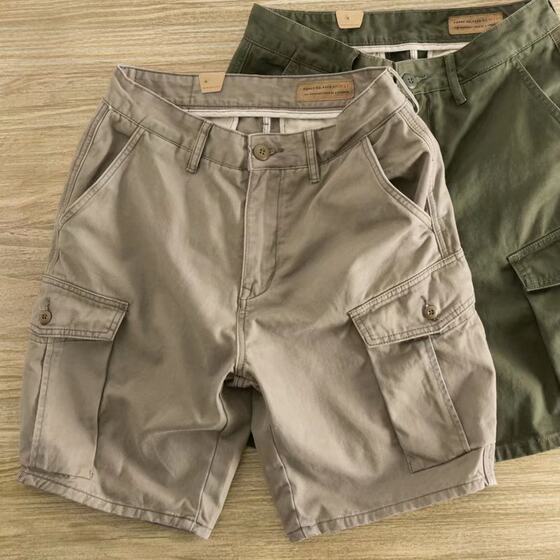 Summer Ins Trendy Brand Tooling Shorts Men's British-style Youth Retro Loose Straight Multi-bag Casual Five-point Breeches
