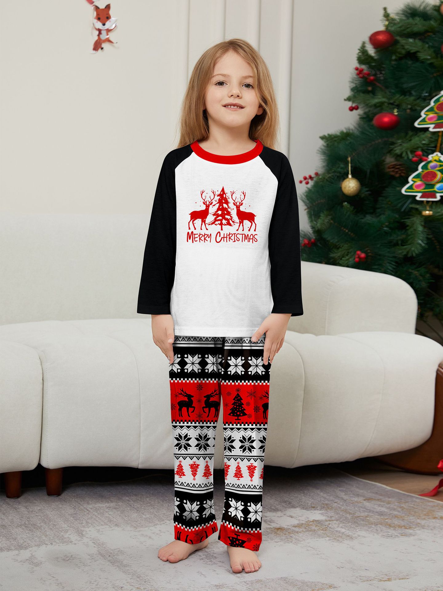 Robe de famille de Noël imprimée, pyjama, robe de maison, lettres de flocon de neige, Père Noël, cerf_voghion.com
