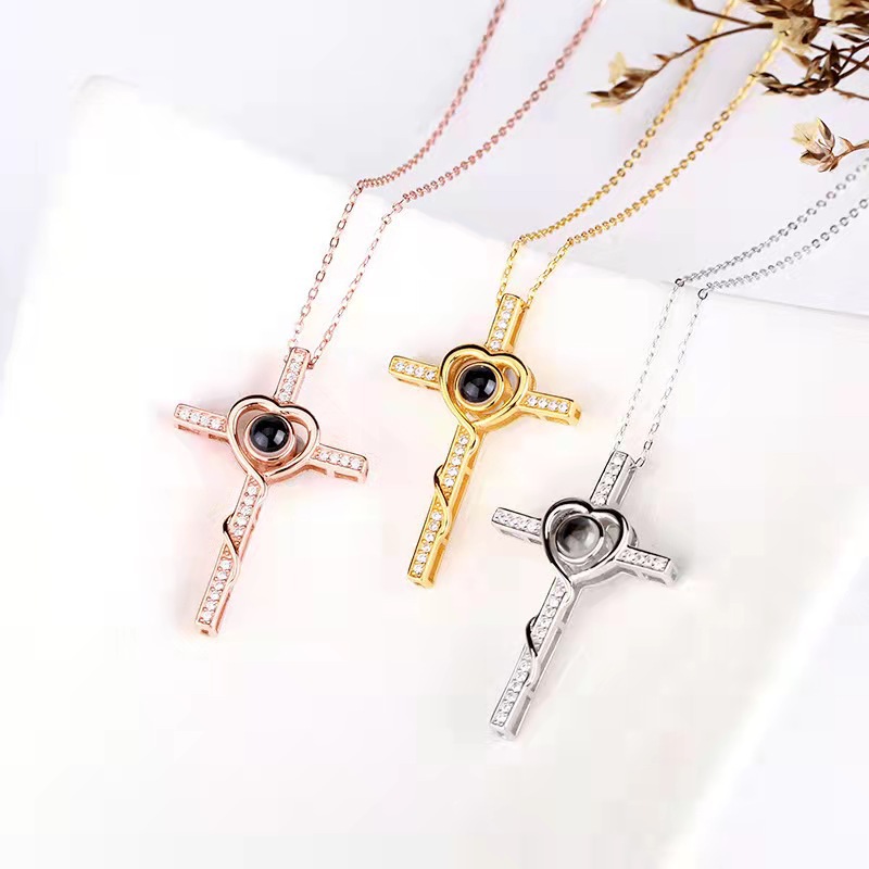 Love Heart Projection Necklace With 100 Languages, Silver Tone_voghion.com