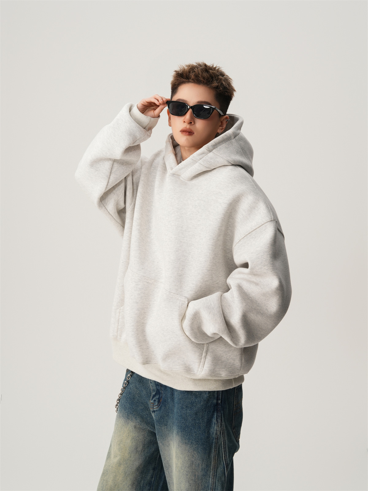 Hooded Sweater Men's Heavy American Trendy Short Jacket High Street Loose Stiff Hoodie_viptrois.com