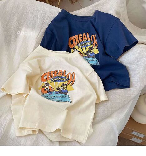 Cotton Children's Short Sleeve T-shirt 2024 Summer New Fashion Cartoon Print Unisex Baby Toddler Crew Neck Top Trendy