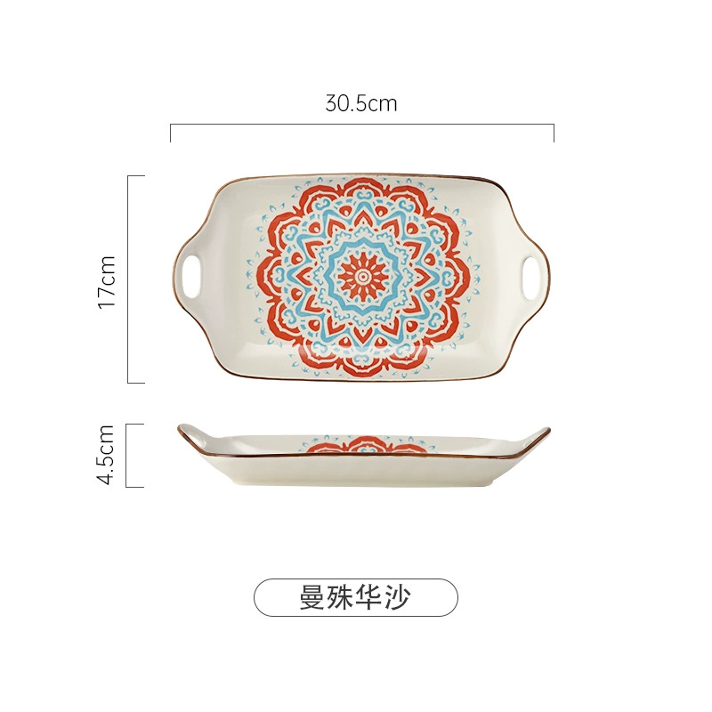 Rectangular big Japanese ceramic tableware for home use, boho style