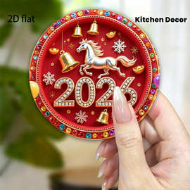 磁性冰箱贴2026新年马蹄铁与铃铛设计家庭办公室汽车圣诞节装饰