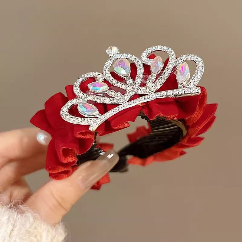 Año nuevo, cabeza de bola para niños, hebilla de pelo roja, accesorios de joyería, sombreros de corona, hebilla de cola de caballo para niñas, horquilla, accesorios para el cabello
