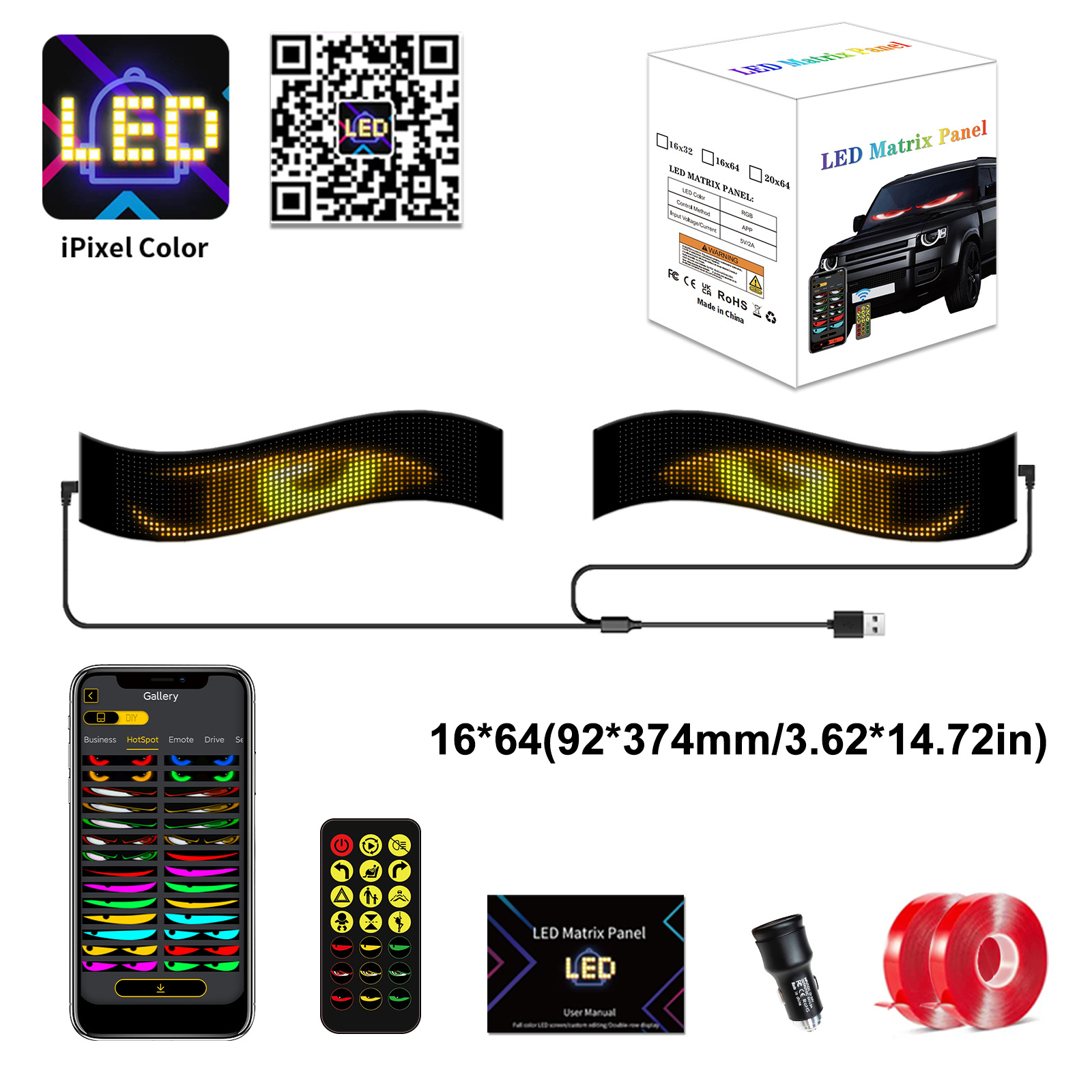 Nuevo camión dinámico ojo del diablo LED coche pantalla USB montado en coche ojo lámpara de camión dinámico APP