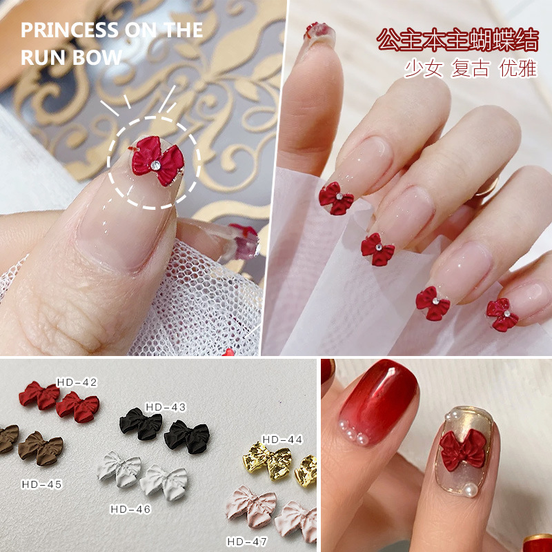 Metal ins Red Book new pattern Nail enhancement Fingertip butterfly girl Retro bow new year bride Nail enhancement Jewelry