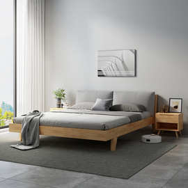现代简约北欧实木床1米8双人床民宿带软包单人床架1米5实木儿童床