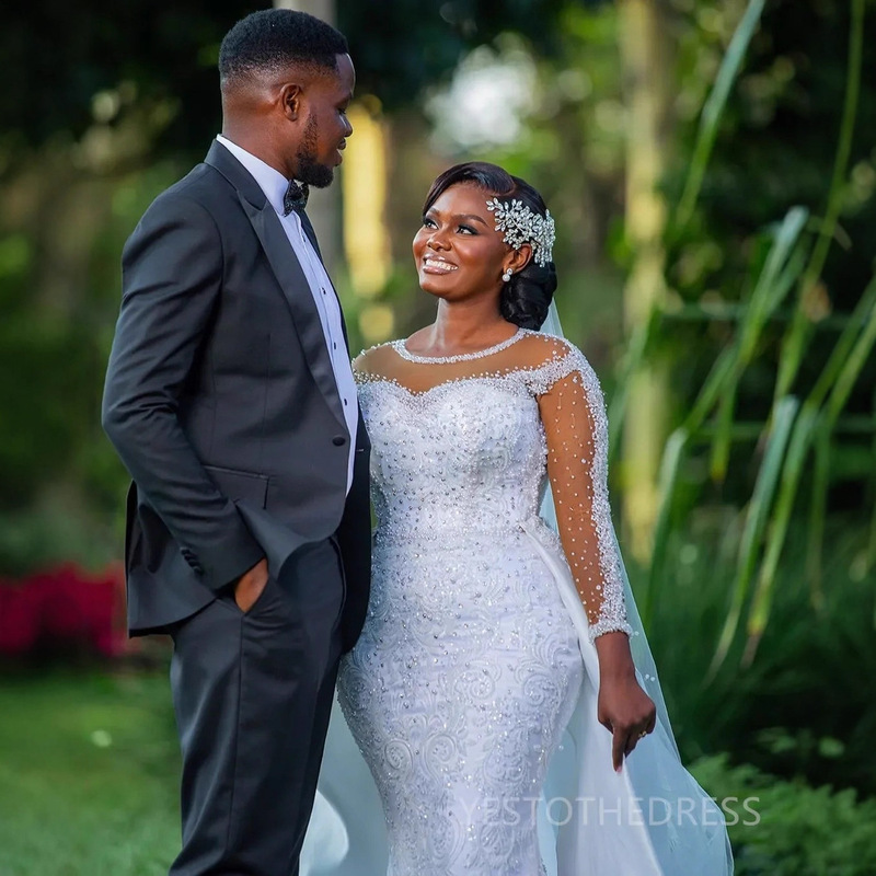 French-Style Light Wedding Dress with a High-End, Fairy-Like Lace Design, Slim-Fit Mermaid High-Waist Bridal Gown