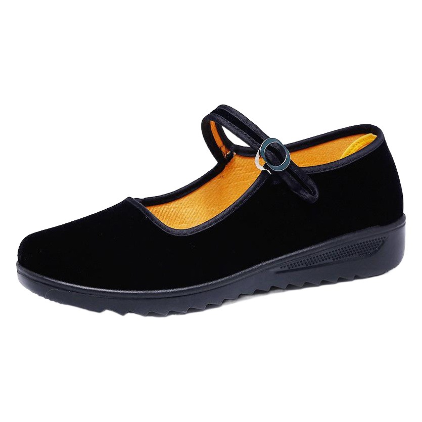 Black Old-Style Beijing Cloth Shoes for Women, Flat-Soled, Soft-Soled Black Work Shoes for Middle-Aged and Elderly Women, Suitable for Working Overtime at Hotels