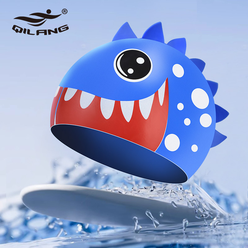 Sombreros de baño para niños impermeables no estrangulación de dibujos animados de silicona niñas bebés profesionales para el cabello largo para proteger los oídos para aumentar la gorra de baño