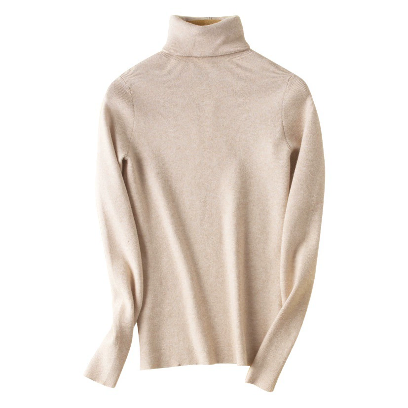 Женский свитер с высоким воротником, осенне-зимний облегающий пуловер, вязаный топ, новый стиль 2025 года, универсальная базовая рубашка в рубчик.