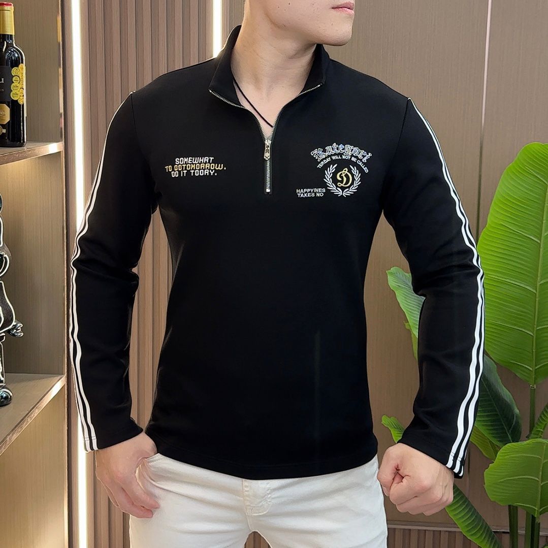 抖音爆款精品立领半拉链男士卫衣经典欧货时尚潮流男上衣打底衫新