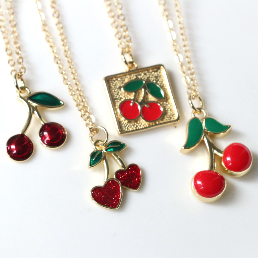 Unisex Gender Wholesale Jewelry IG Style Cherry Copper Plating Pendant Necklace Cable Chain