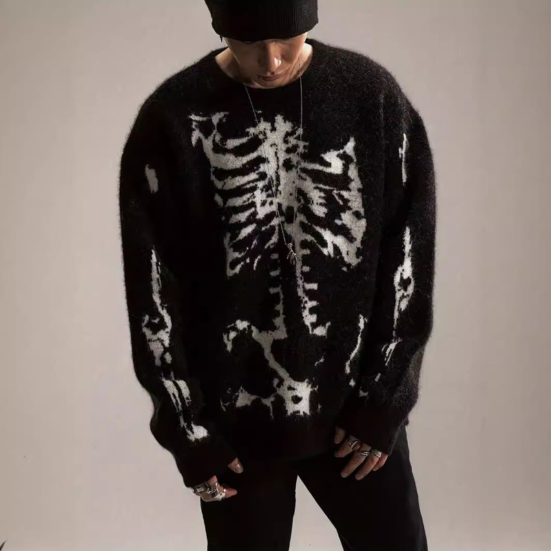 American Style Skull Jacquard Retro Knitted Shirt Distinctive Street Trend Diablo Loose Men's and Women's Sweater American Style Skull Jacquard Retro Knitted Shirt Distinctive Street Trend Diablo Loose Men's and Women's Sweater