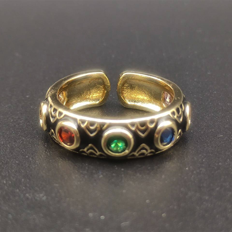 Fashion Round Copper Gold Plated Enamel Artificial Gemstones Rings 1 Piece