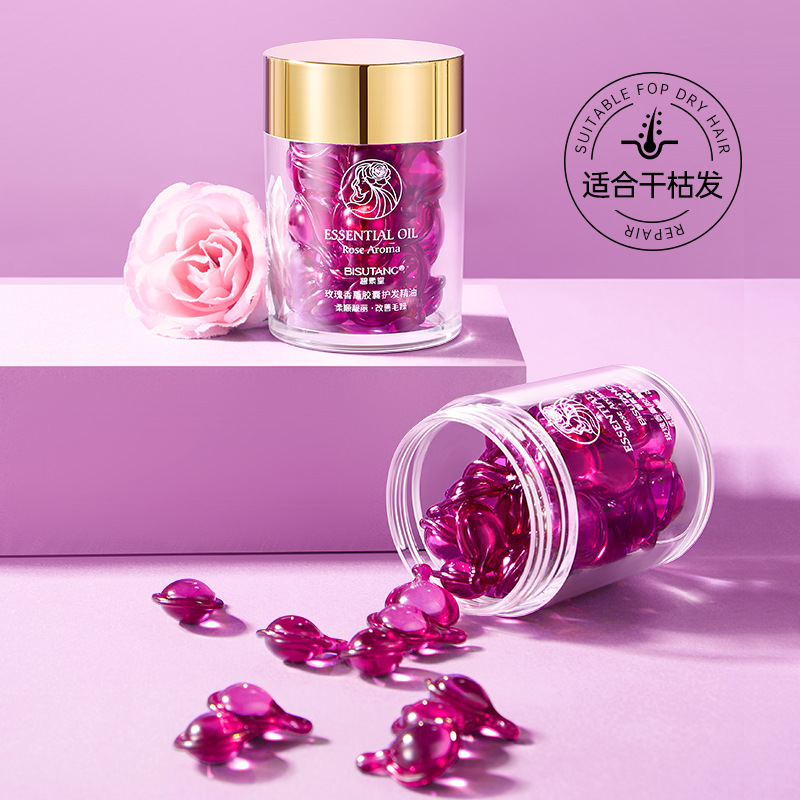 Bisu Tang Rose Scented Capsule Hair Repair Treatment for Dry, Frizzy, Split Ends - No Rinse Portable Hair Conditioner