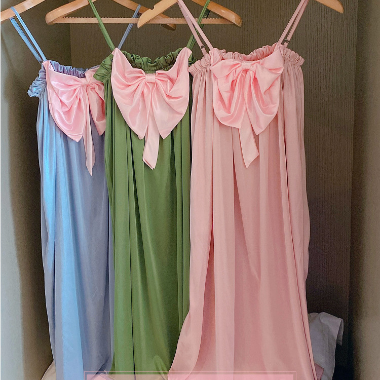 2023 camisón de las mujeres del verano fino hielo seda hadas lindo estudiante Correa pijamas sexy arco grande homewear