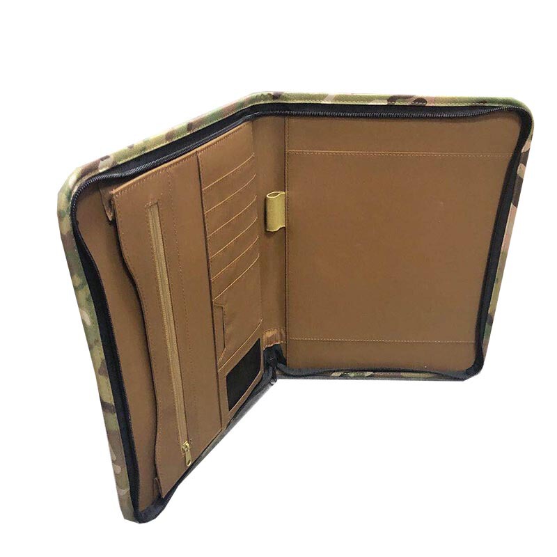 Custom Camouflage Fabric Manager Clip File Storage Zipper Bag with Tablet Compartment Can Be Embroidered