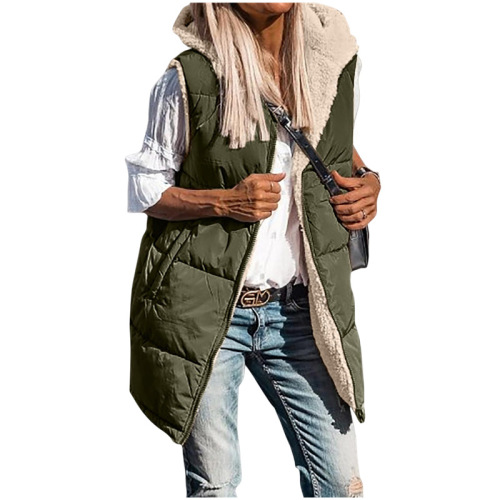  Amazon European and American Solid Color Hooded Cotton Vest Double-Sided Wear Fitted Seven Colors Eight Sizes Winter Vests