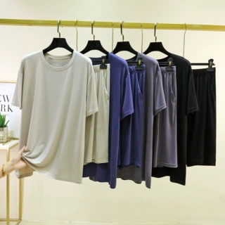 男士优可丝圆领短袖T恤口袋宽松短裤家居服大码休闲简约两件套