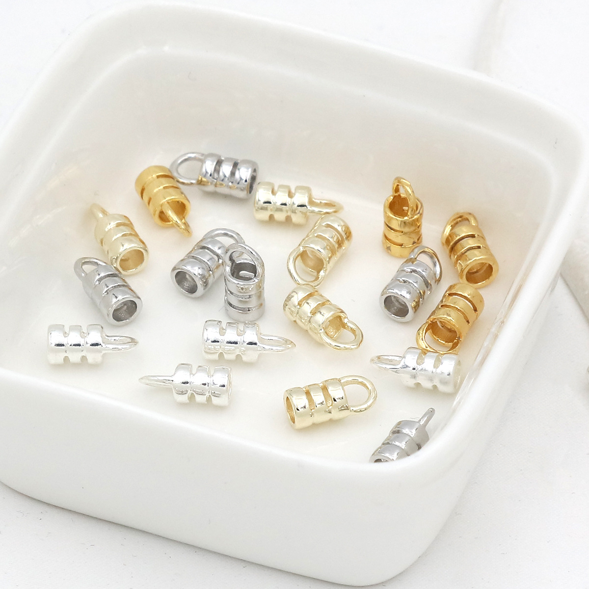 铜镀18K真金保色项链万能连接夹扣14K包金链钢丝线收尾包卡扣 B49