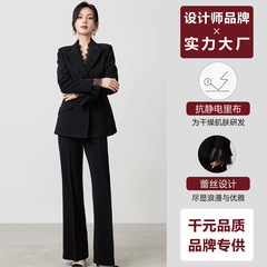 【品牌专供】高级感蕾丝拼接西装套装女气质女神范职业西服喇叭裤