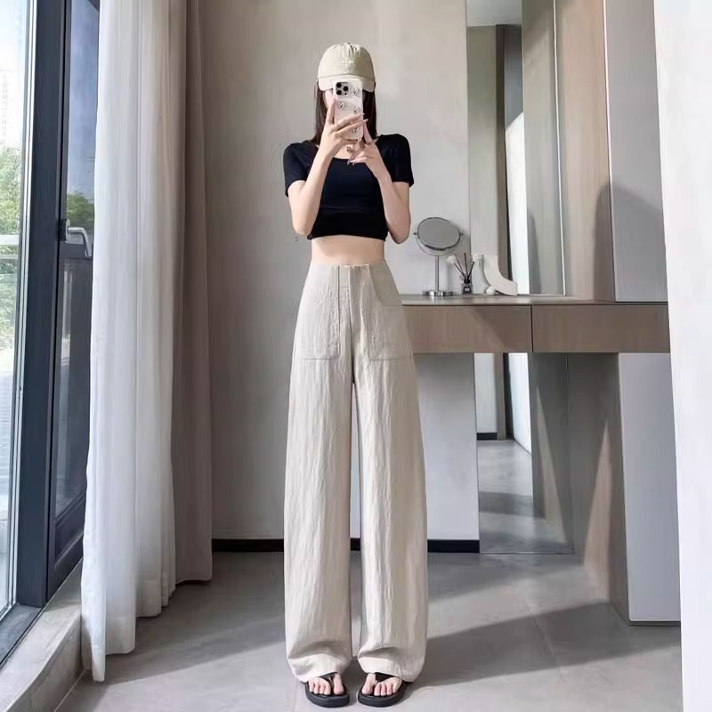 Pantalones de piernas largas de algodón de cintura alta sueltos para mujeres 2025 nuevo verano delgado pequeño lino casual pantalones rectos