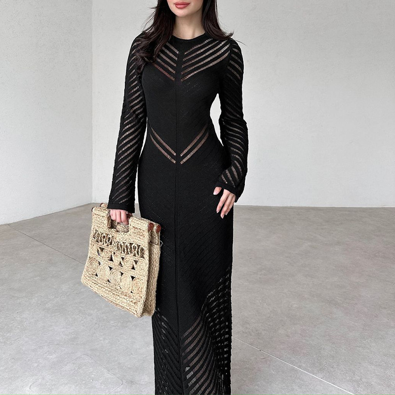 Damen Strickkleid Mit Rundhalsausschnitt Für Den Herbst_voghion.com