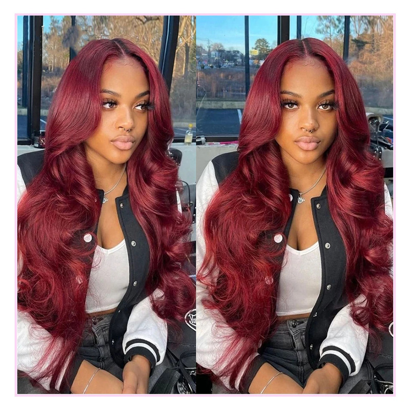 2024 Popular Brazilian Wig with Middle Parting Orange Burgundy Front Lace Long Curly Hair Chemical Fiber Wig Wholesale