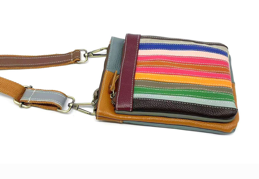 Bunter Damen Schultertasche Aus Leder Im Regenbogen Design_voghion.com