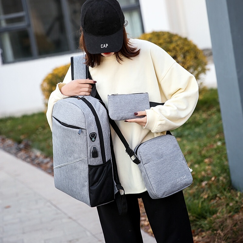 Backpack 2026 Casual College Casual Three-Piece Set Student Computer Bag Large Capacity Business Computer Travel Bag