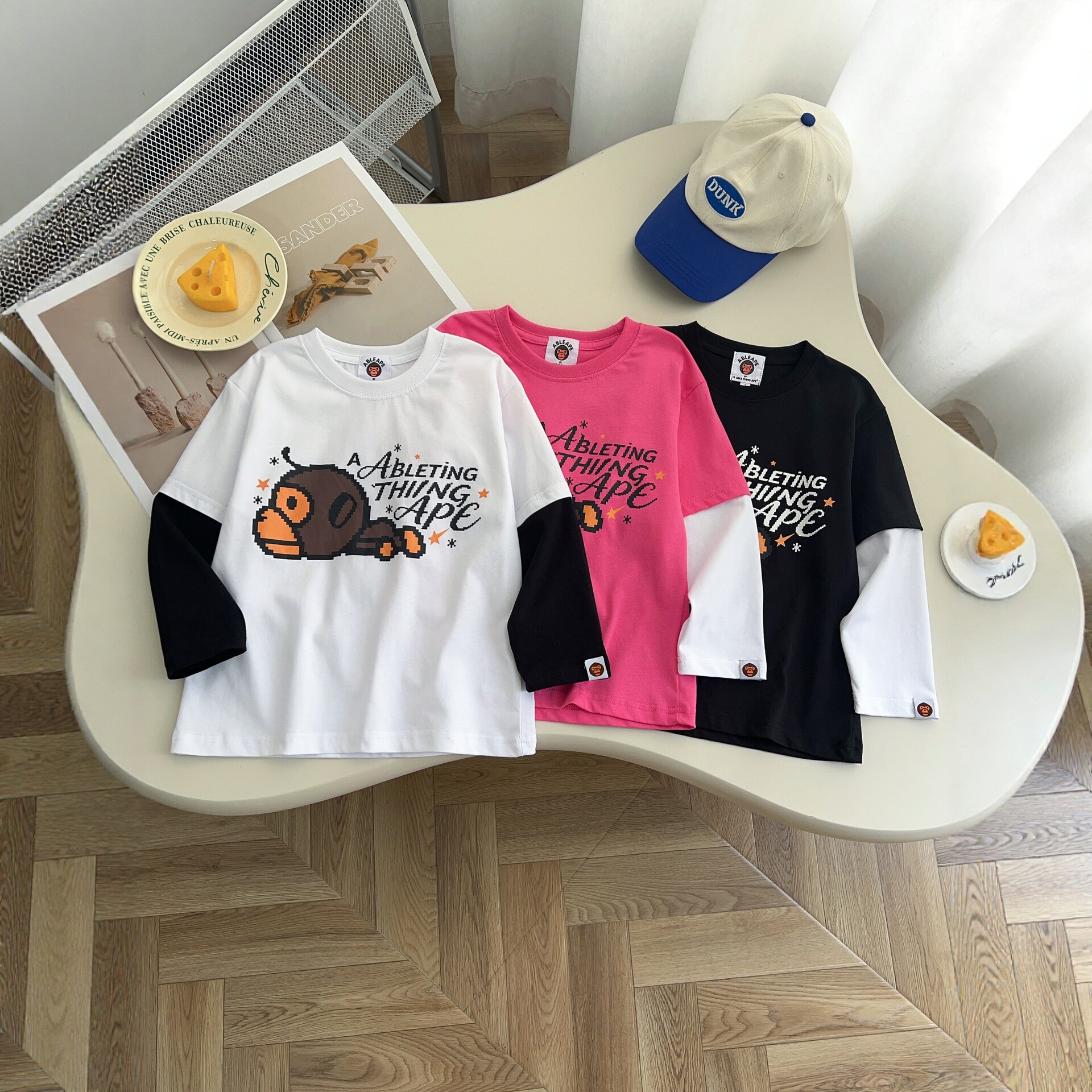 Children's 26 Autumn New Cotton Long-Sleeved T-Shirt Cartoon Print Korean Style Trendy Faux Two-Piece Casual Base Layer Shirt