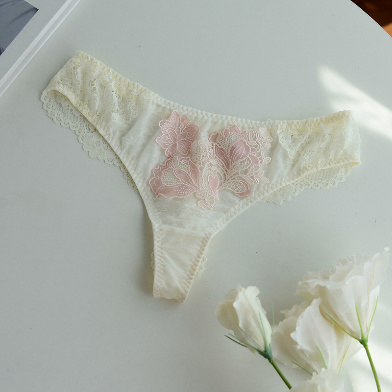 Guhuaishe Water-soluble Flower T-shaped Underwear Mulberry Silk Inner Crotch Underwear