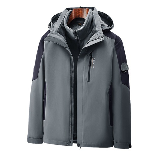 Outdoor jacket for men, three-in-one detachable autumn and winter cycling windproof and waterproof jacket, trendy ski jacket for women
