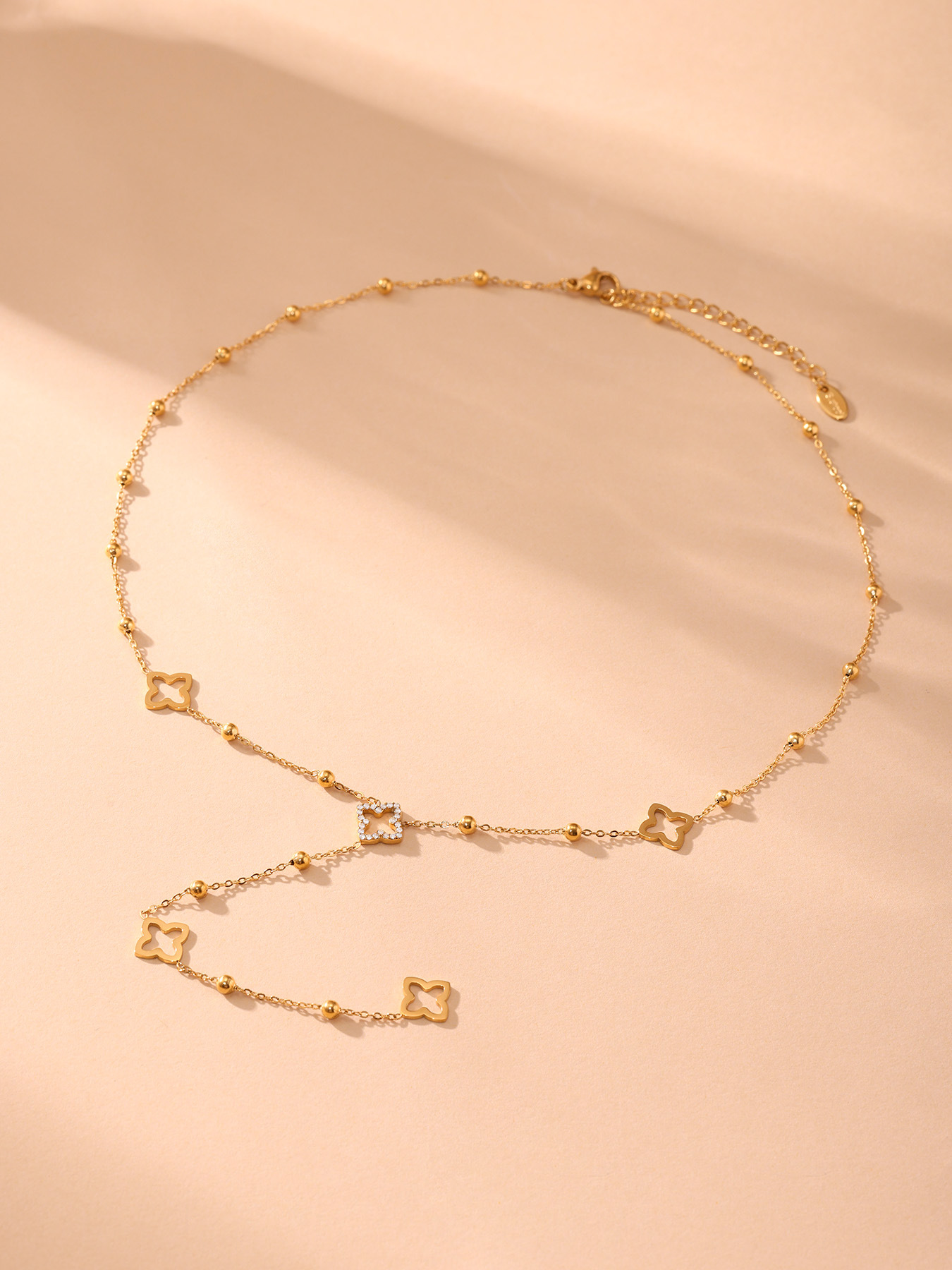 Collier Ras De Cou Double Couche Pendentif Fleur Trèfle Bijoux_voghion.com