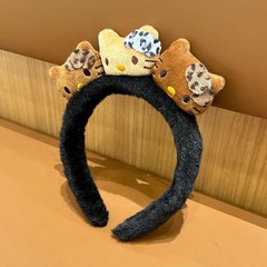 新款三頭kt貓發箍豹紋秋冬發箍髮飾女搞怪壓發洗臉高級感超萌發箍