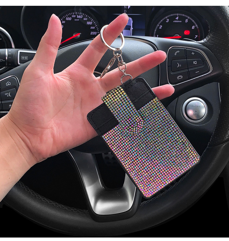 Cross-Border Hot-Selling Rhinestone Card Holder, Large Capacity, Multiple Color Options, Small Card Slots, Compact Leather Pu Card Case for Women