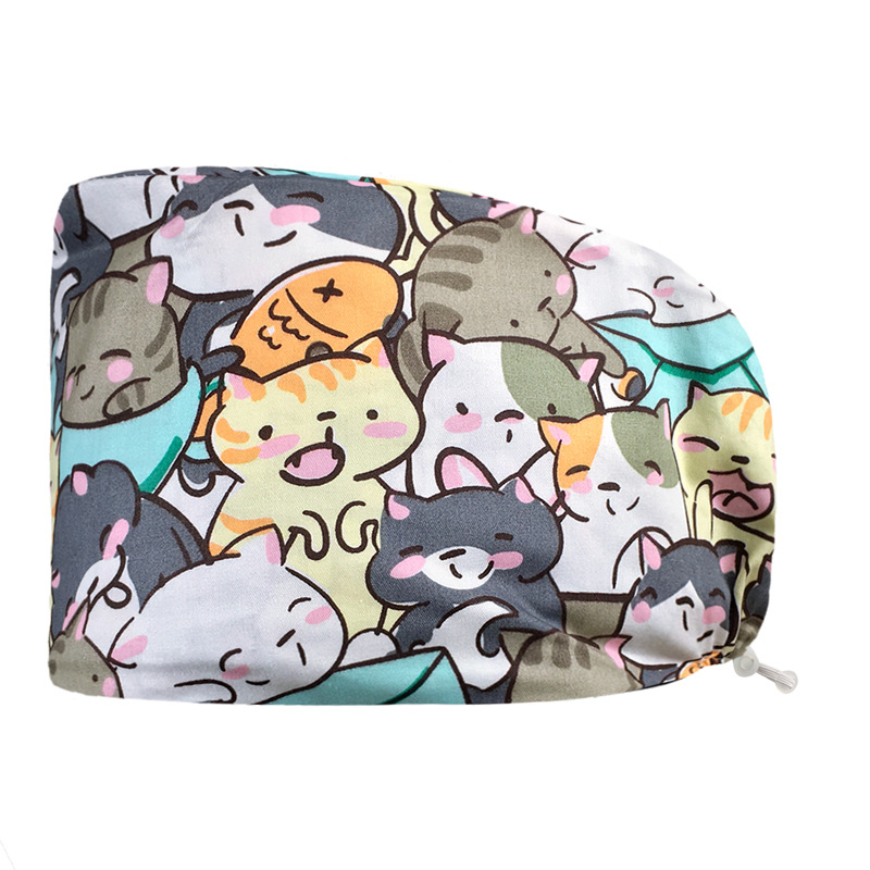 Pareja de dibujos animados lindo impreso puro algodón oral belleza médico tapa de trabajo tapa quirúrgica tapa de la enfermera de la sala de operaciones femenina