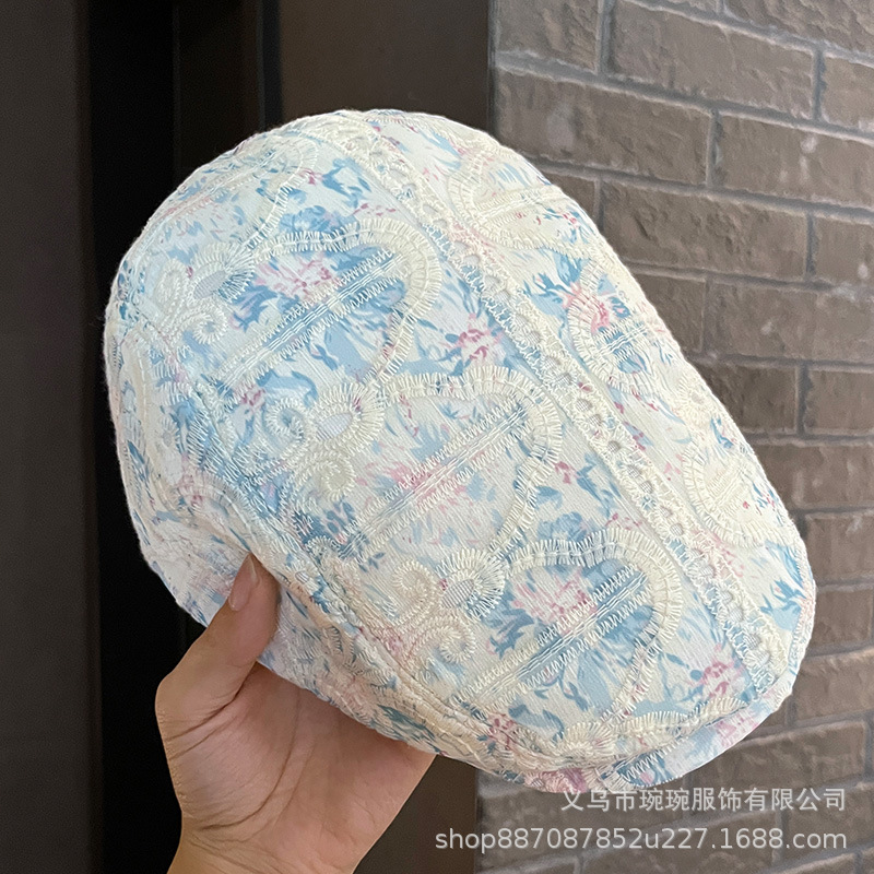 봄 여름 쇼핑을 위한 여성용 프린트 자수 얇은 피크 캡, 캐주얼하고 다재다능한 베레모, 패셔너블한 포워드 캡