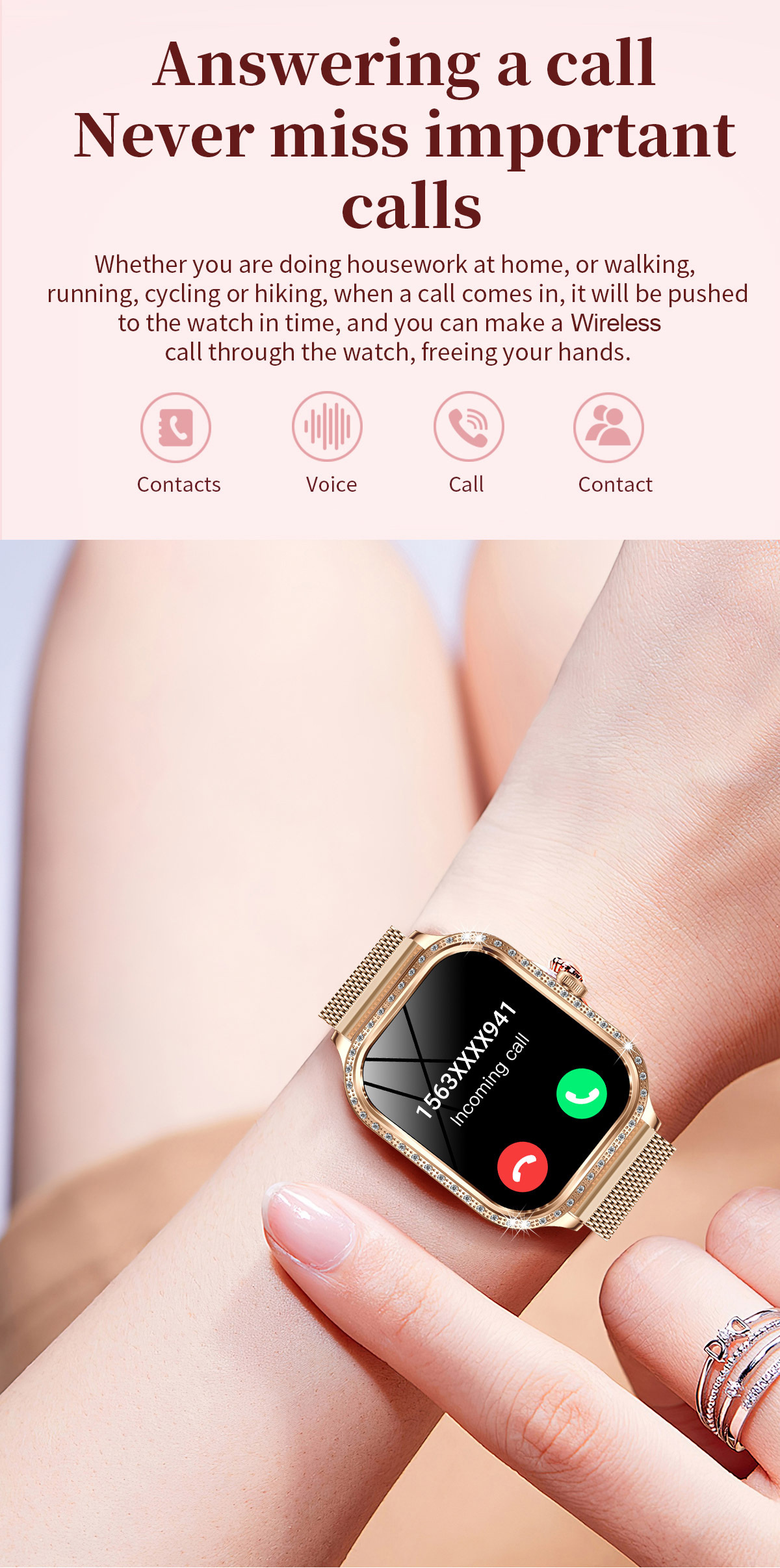 Smartwatch For Women Heart Rate And Blood Pressure Fitness Tracker_voghion.com