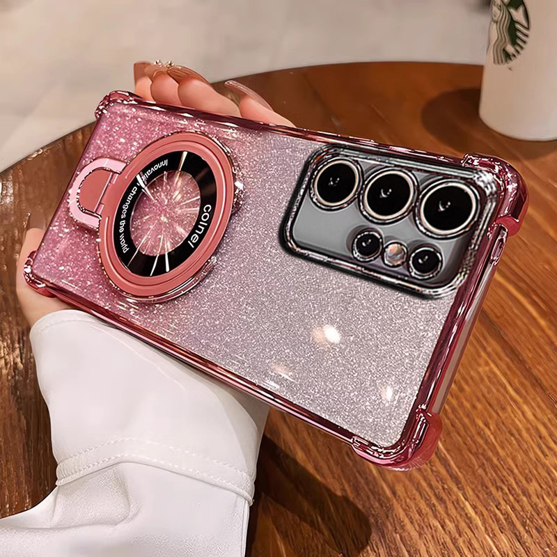 Suitable for Samsung S25 Mobile Phone Case, Airbag Electroplated Glitter Soft Case, Galaxy S26 Ultra Magnetic Stand, Anti-Fall Suitable for Samsung S25 Mobile Phone Case, Airbag Electroplated Glitter Soft Case, Galaxy S26 Ultra Magnetic Stand, Anti-Fall