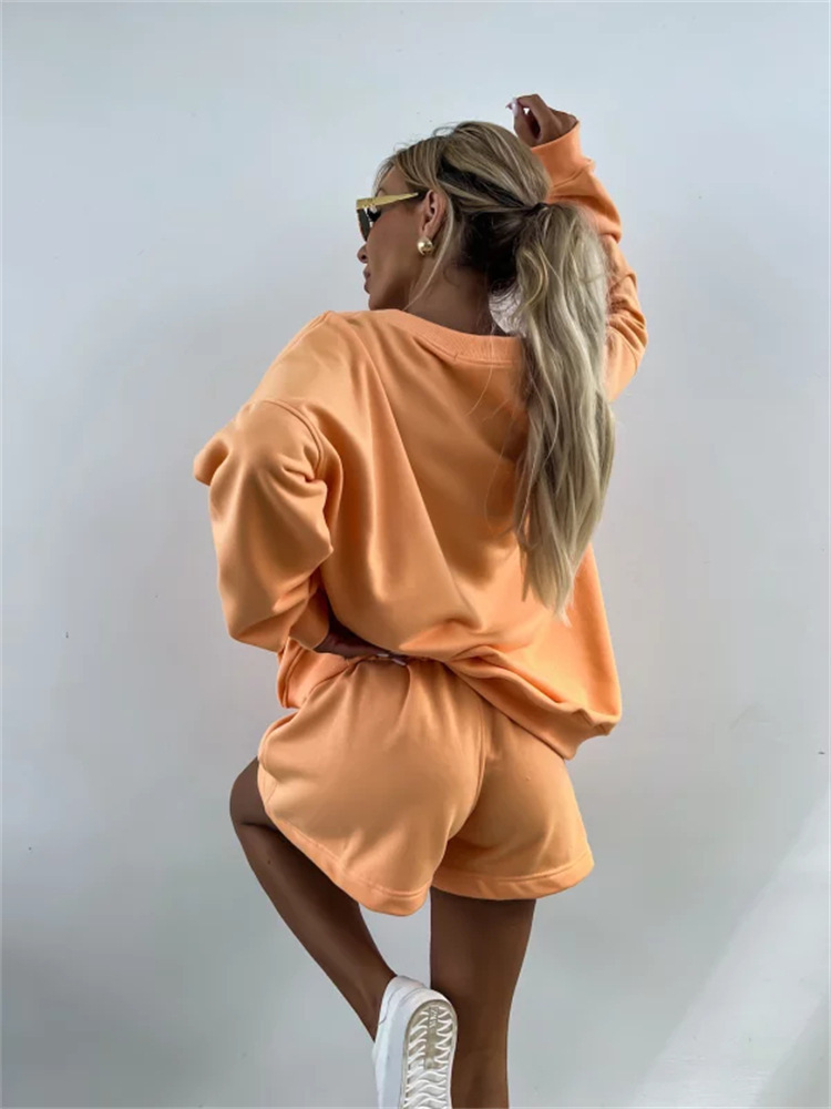 Casual Striped Suit For Women V-neck Long-sleeved Loose Top Paired With Shorts In The Same Color Ladies Spring Summer 2piece Set_voghion.com