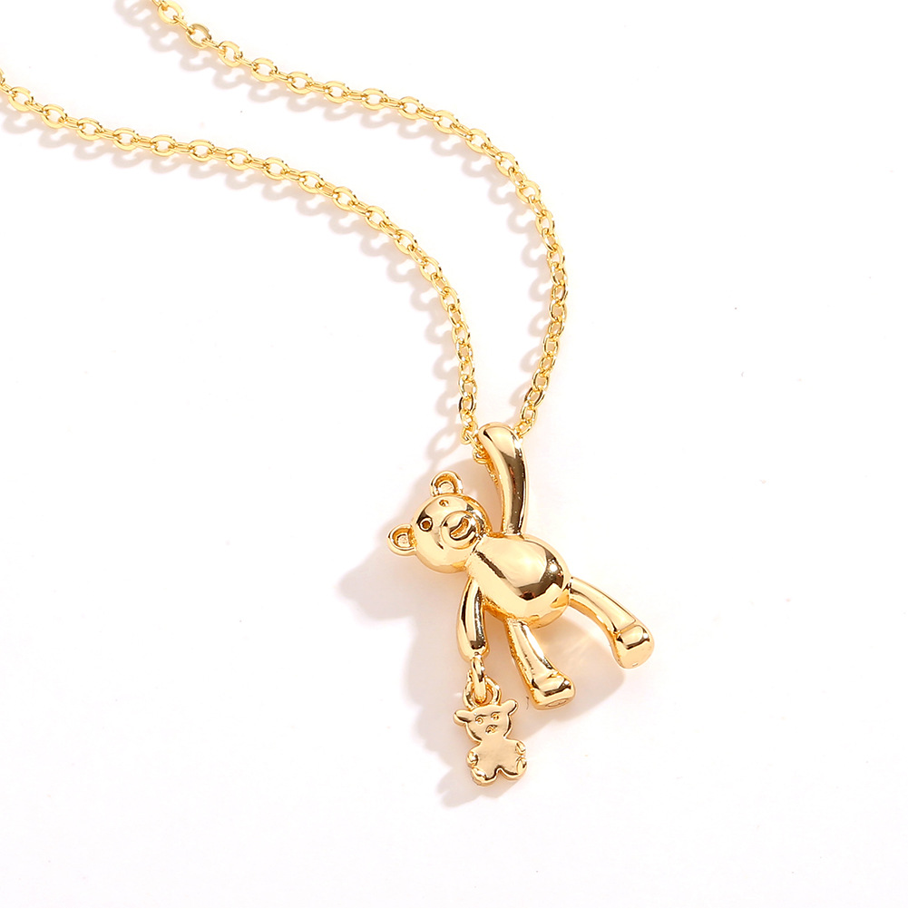 Simple Creative Heart Bear Pendant Copper Gold Plated Necklace