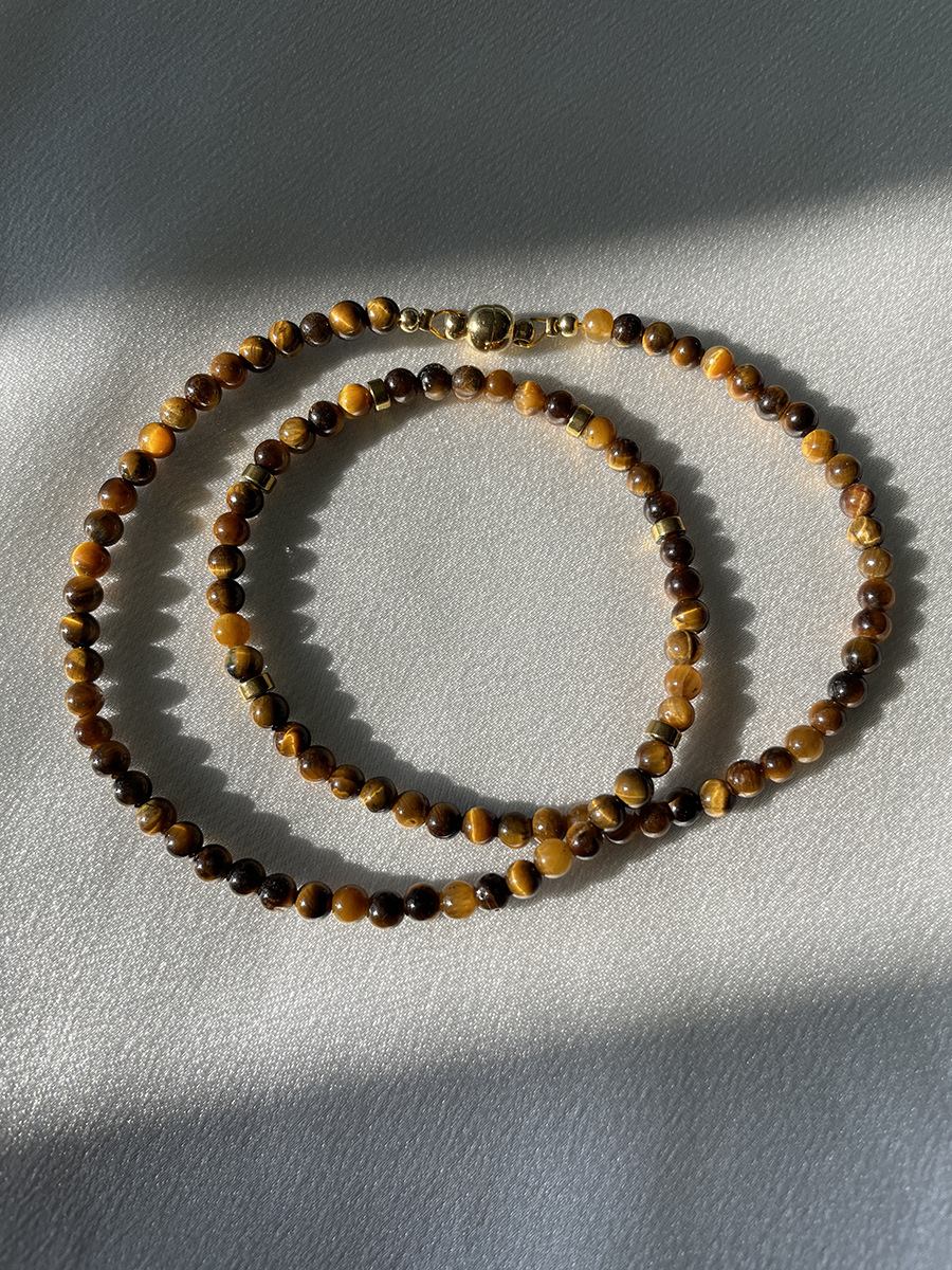 Fashion Round natural stone Titanium Steel Beaded Choker 1 Piece