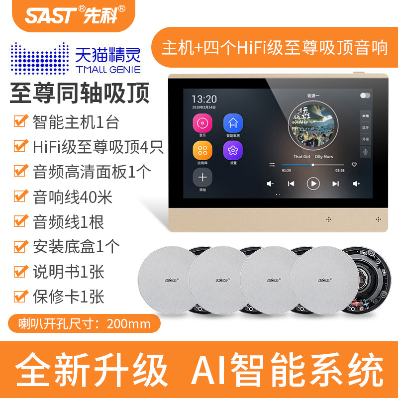 (7 인치 화면 마법사 버전) 호스트 + 4 HiFi 급 슈프림 천장 스피커