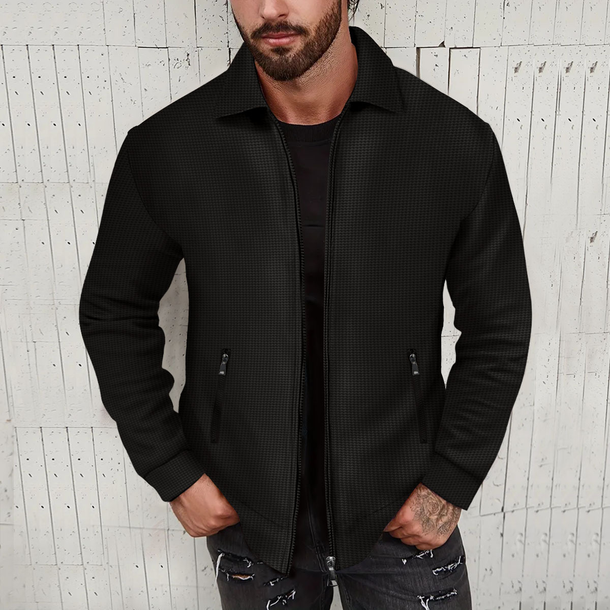 Men's Solid Colour Casual Jacket With Pockets And Zipper Spring_voghion.com