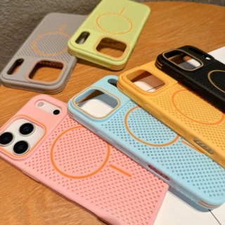 马卡龙透气散热适用苹果17Promax手机壳磁吸iPhone16防摔15硬壳14